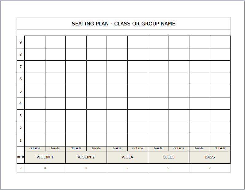 Seating Plan Template for String Orchestra Smart String Teacher